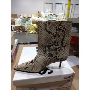 Schutz Women's Frances Snakeskin Embossed Kitten Heel Bootie, Natural, Size 8
